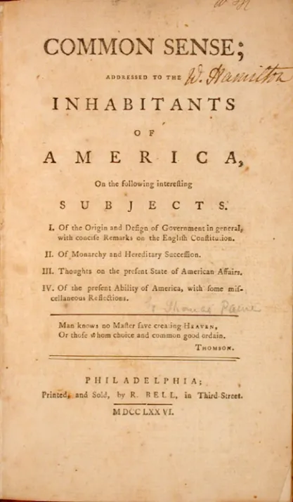 The original cover of Common Sense by Thomas Paine